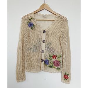 J. Jill Floral Embroidered Crochet Knit Cardigan